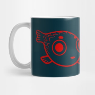 Stylized minimalist design of a cute Puffer fish. Red ink Mug